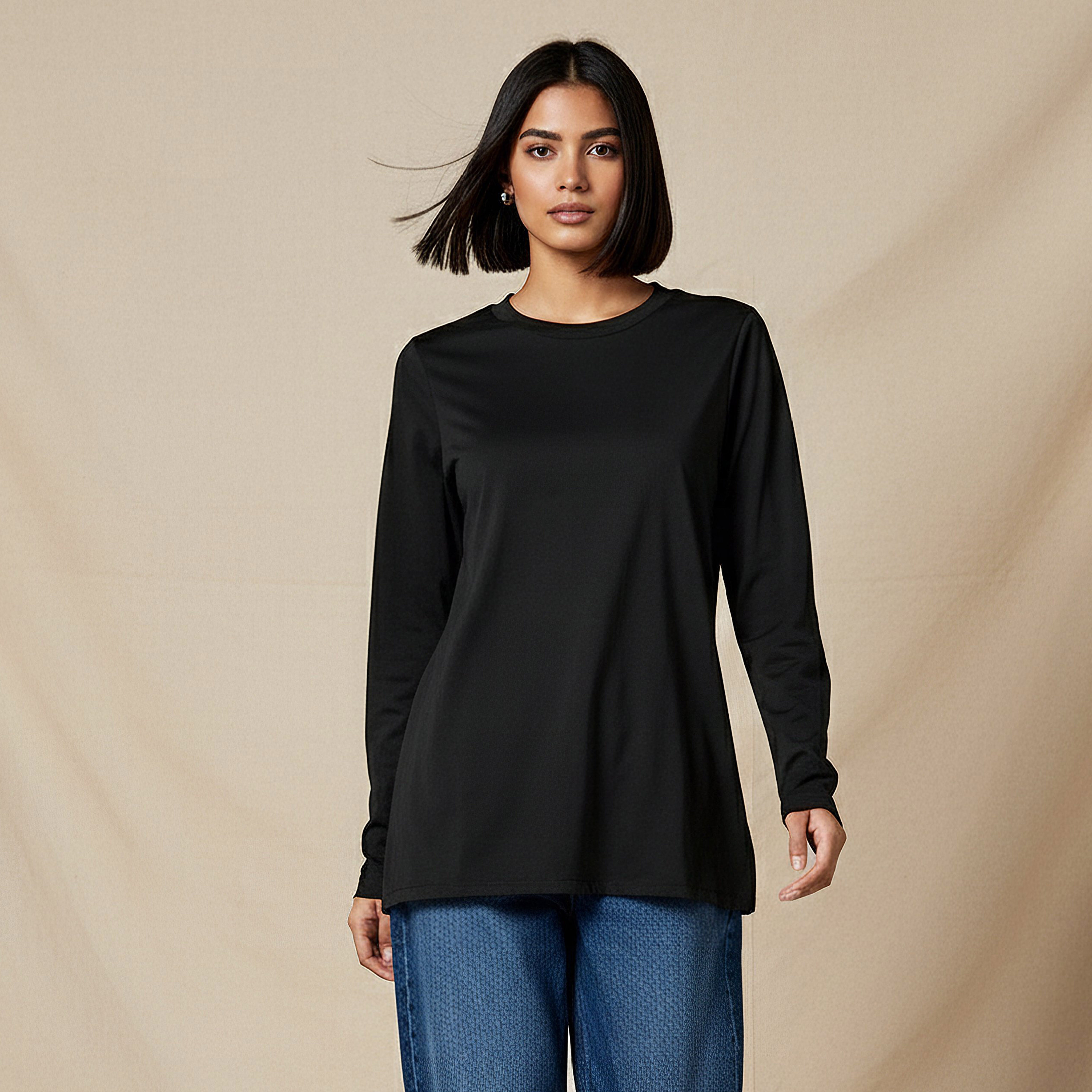 Regular Fit Longline Slit T-shirt Black