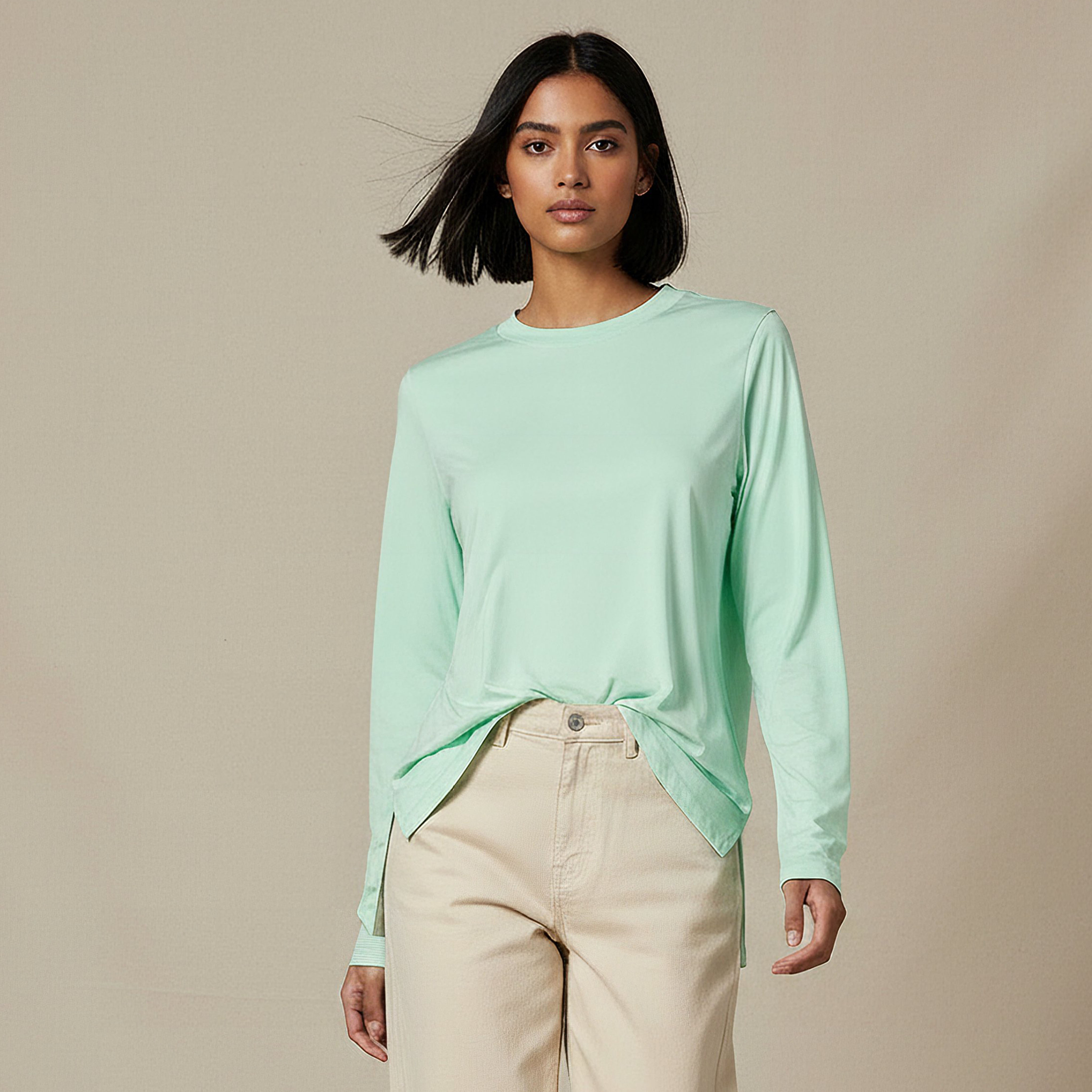 Regular Fit Longline Slit T-shirt Green