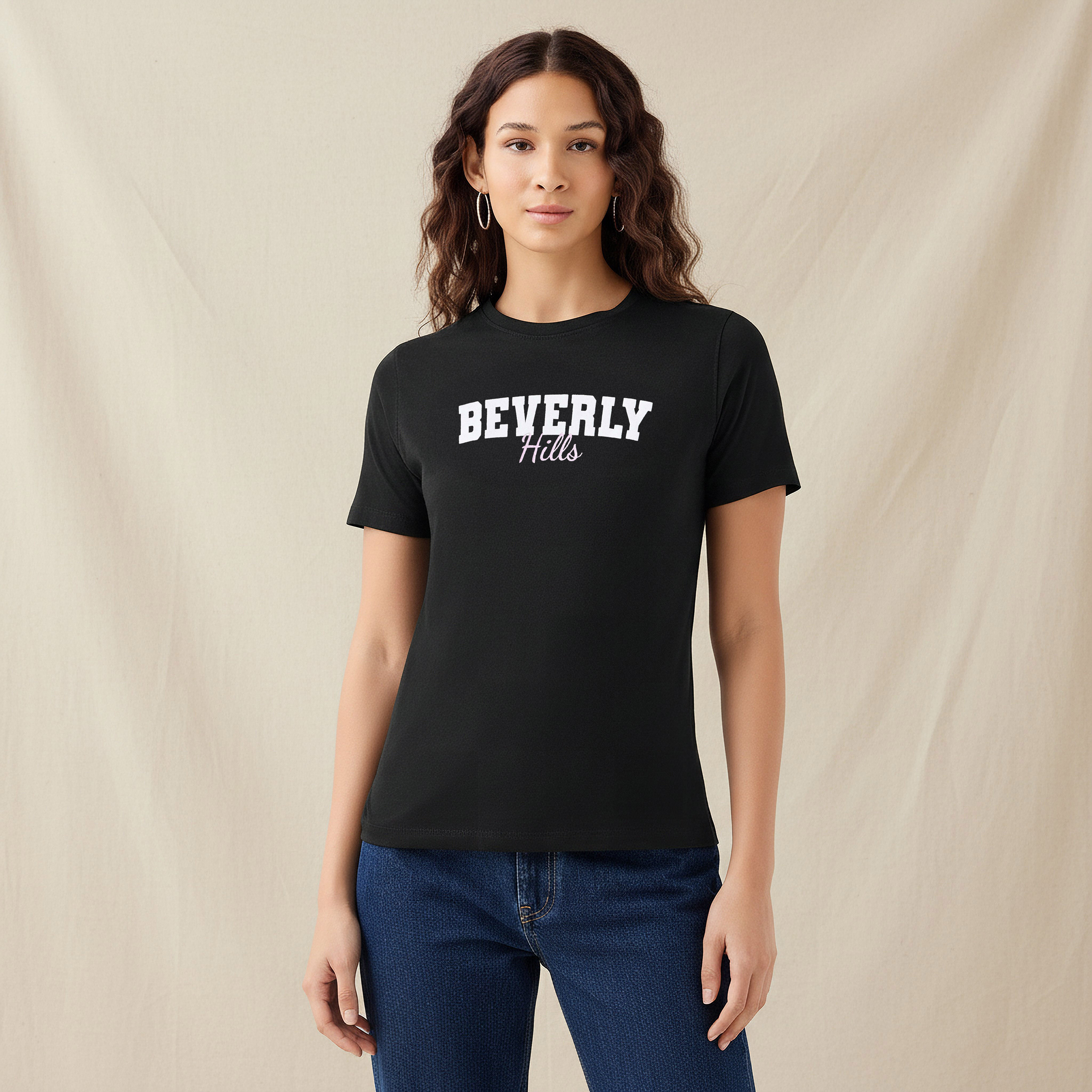 Regular Fit Typographic Cotton T-shirt Black