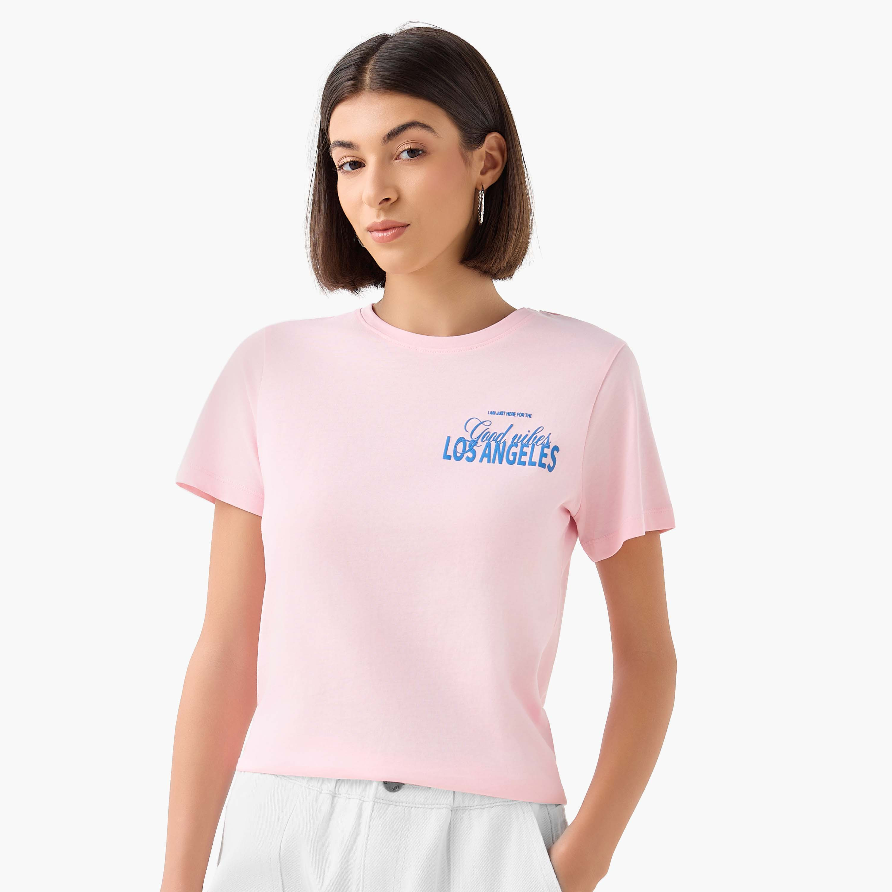 تي شيرت قطن بطبعة Los Angeles Varsity وردي