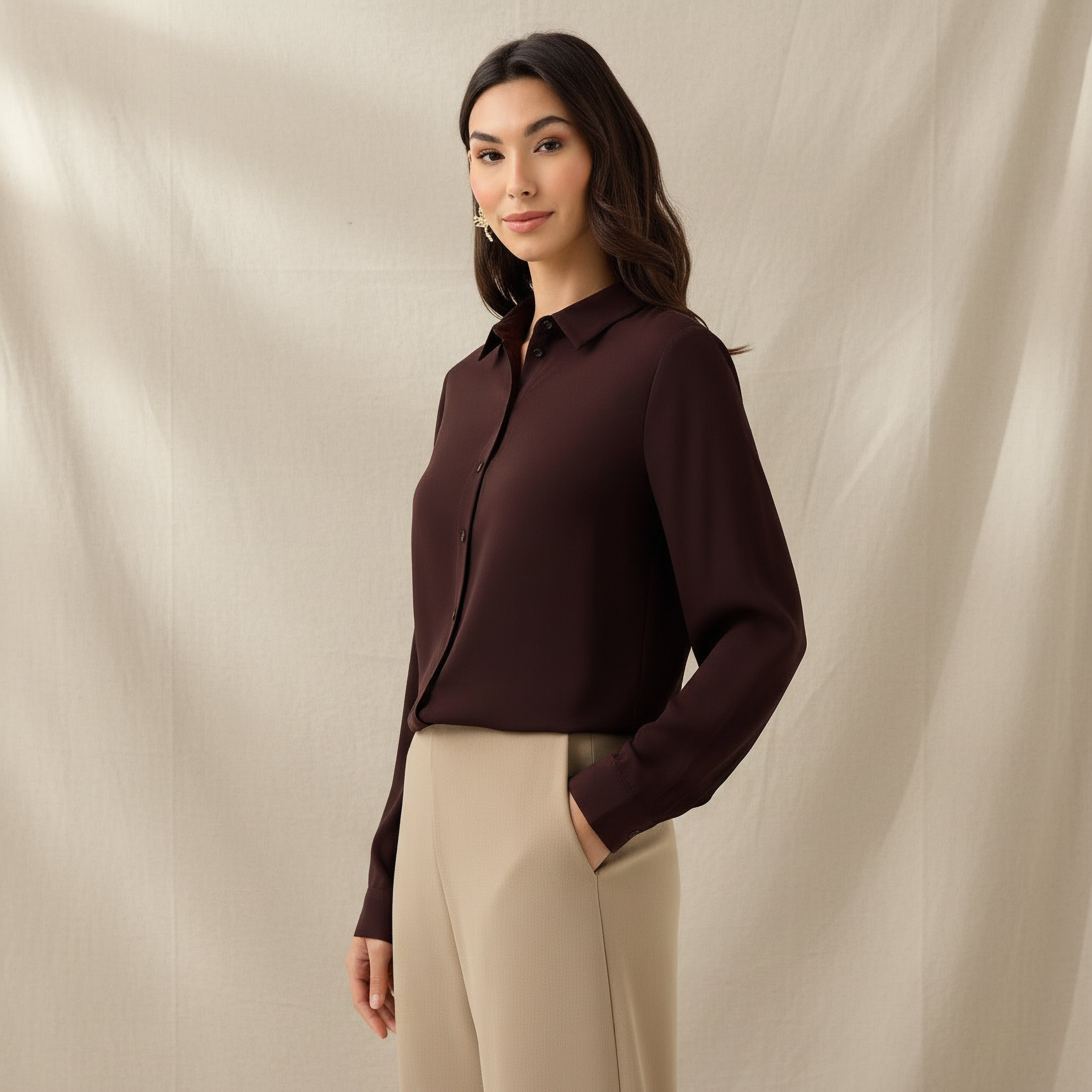 Regular Fit Viscose Shirt Brown