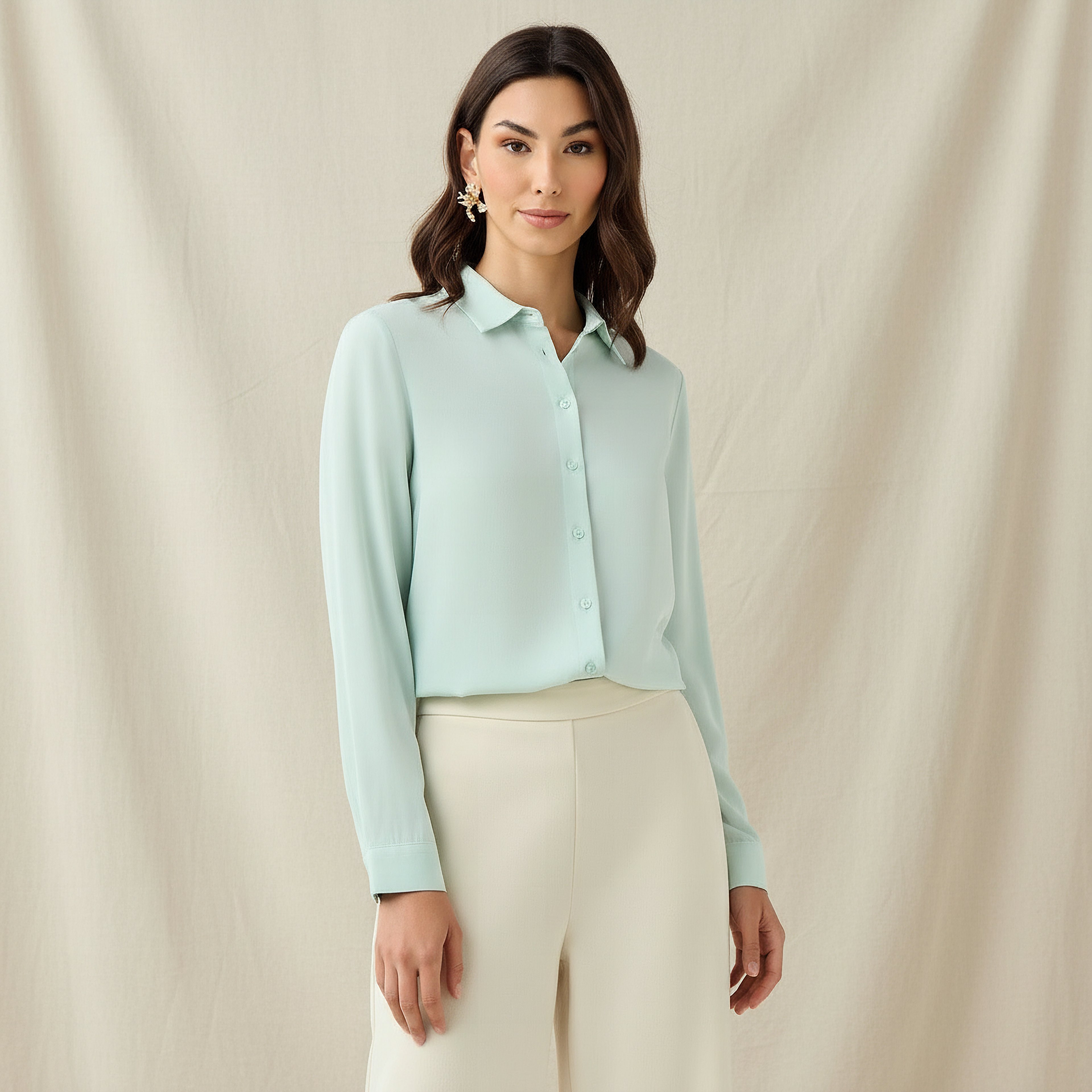 Regular Fit Viscose Shirt Green