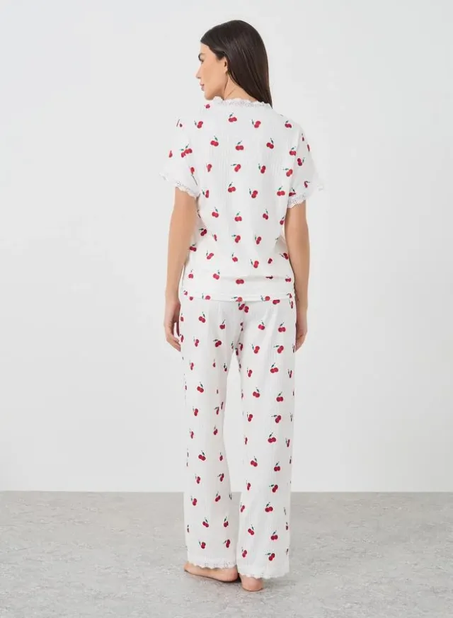Take Two Cherry Print V-Neck T-Shirt & Pyjama Set – image 6