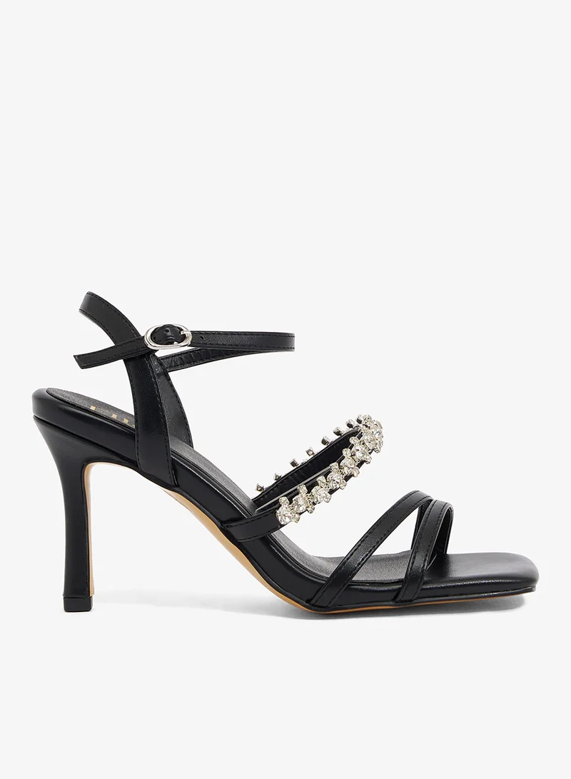 Crystal Strap Ankle Buckle Sandal Black
