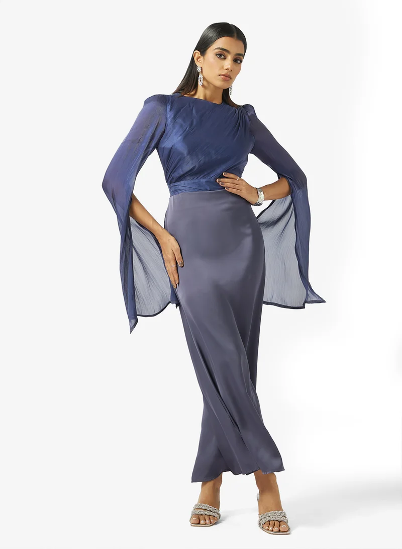 Slit Sleeve Drape Dress Midnight Blue