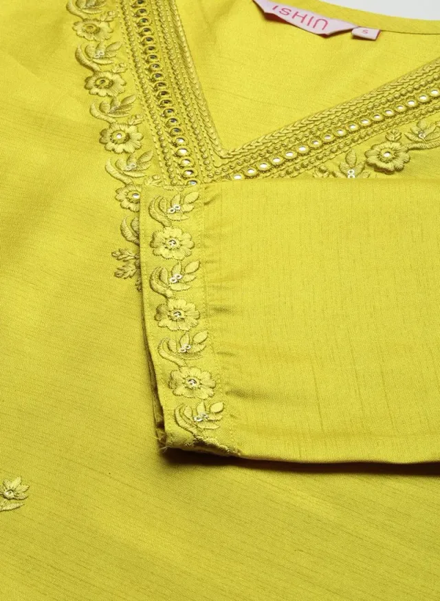 Women's Mustard Twill Silk Palazzo Kurta Set with Dupatta – image 3