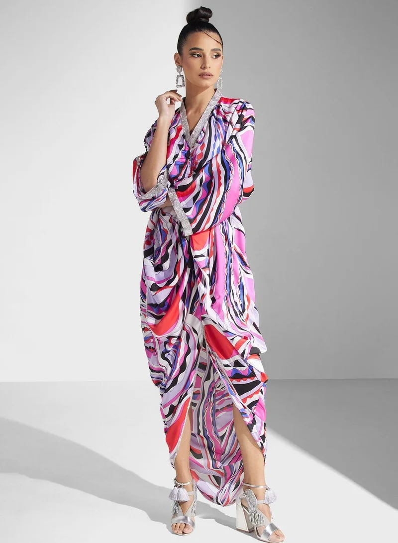 Printed Tie-Detail Dress