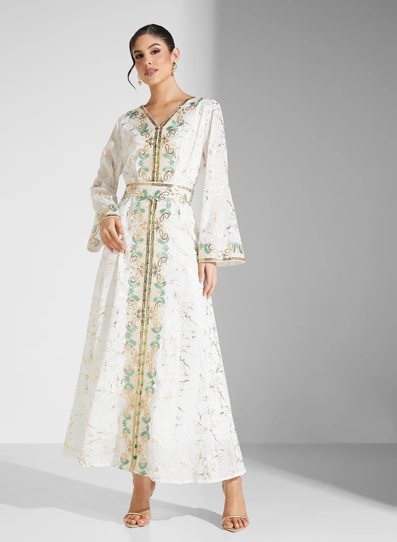 Embroidered Jalabiya White