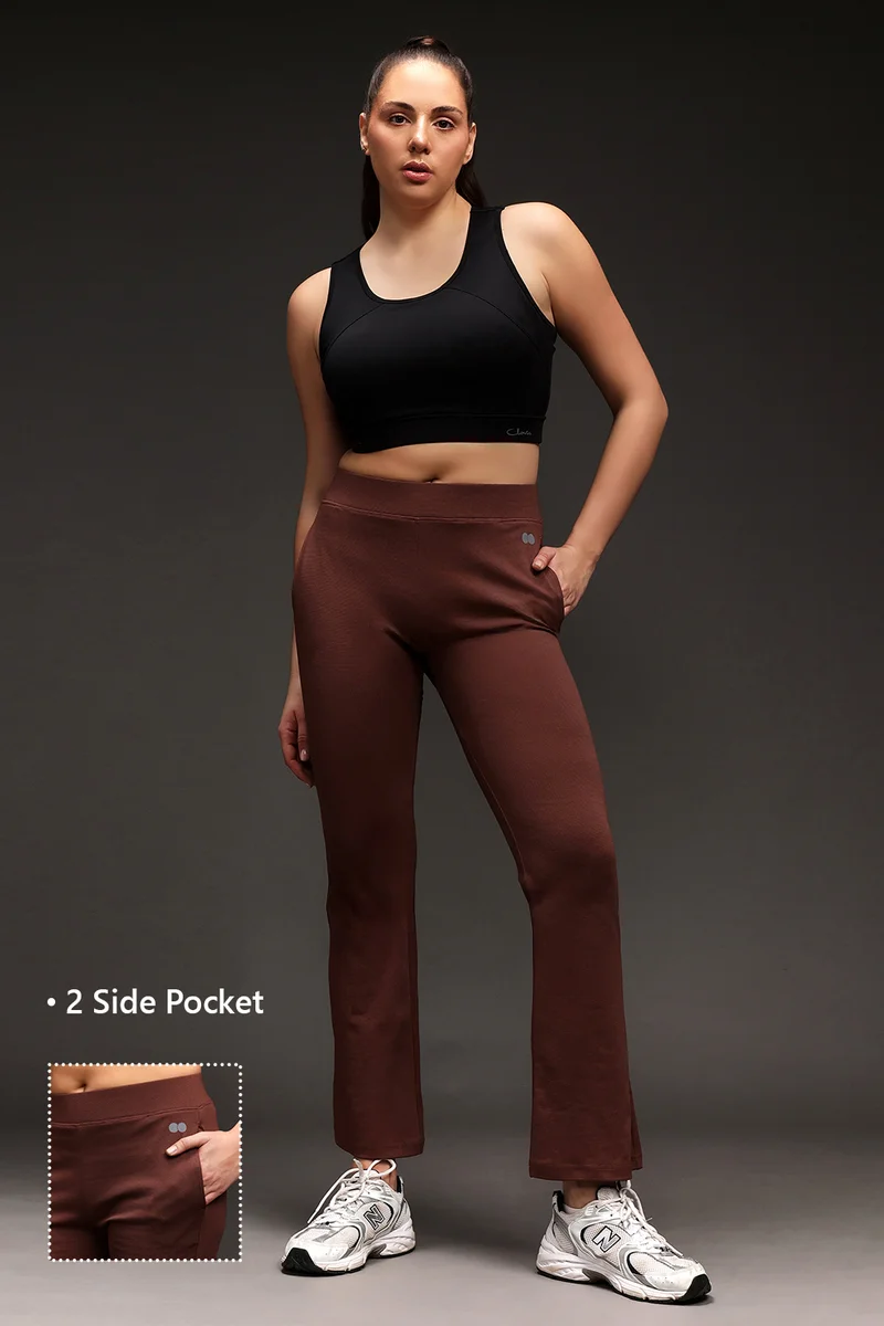 Clovia High-Rise Flared Yoga Pants Brown