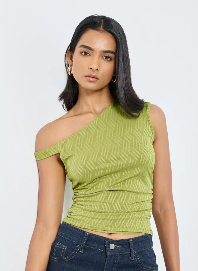Take Two Asymmetric One Shoulder Knit Top Green