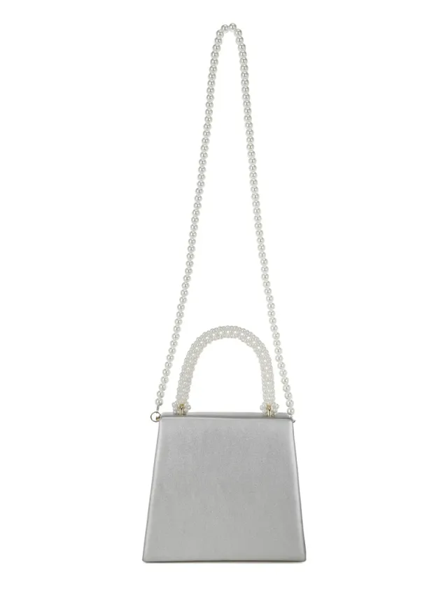 White Faux Leather Pearl-Handle Evening Bag – image 3