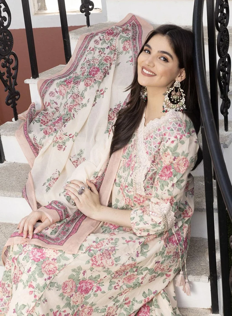 Women's Embellished Cotton Kurta Set Cream