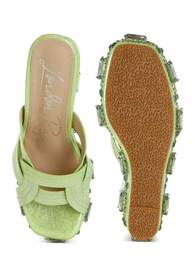 Chunky Rhinestone Cut-Out Sandals Pewter – image 5