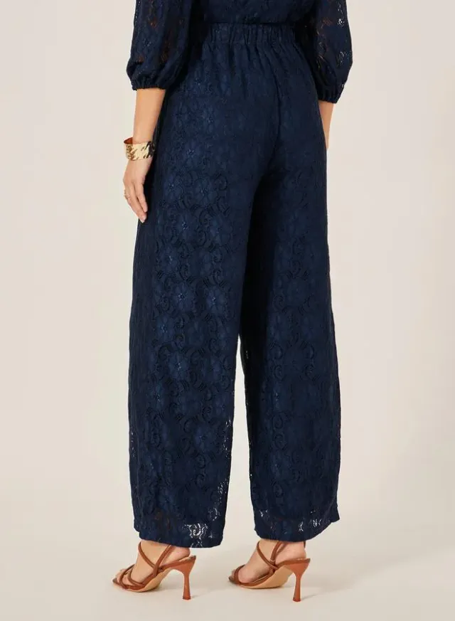 Mid Rise Wide Leg Lace Pants Deep Navy Blue – image 4