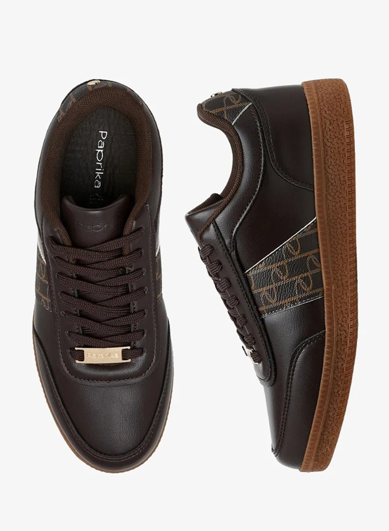 Monogram Print Lace-Up Sneakers Brown