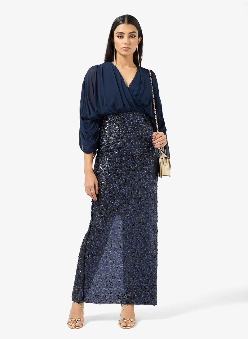 Embellished Draped Sleeve Dress