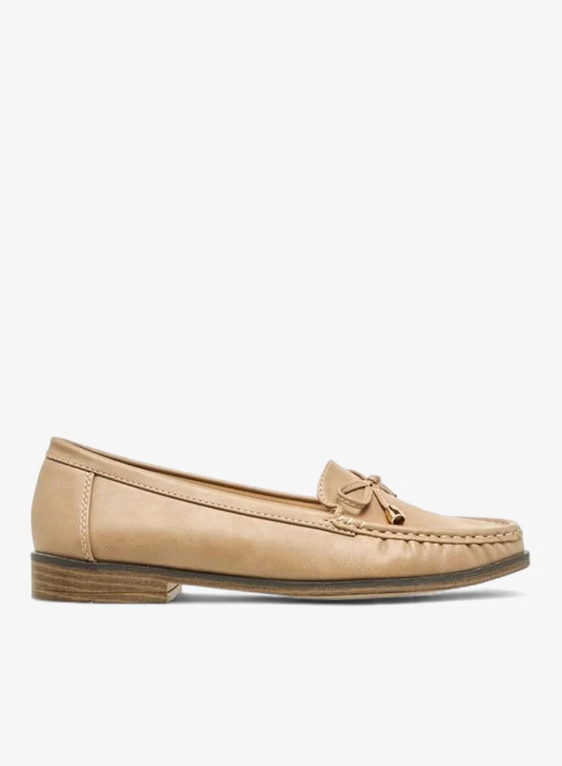 Women's Textured Bow Loafers Beige