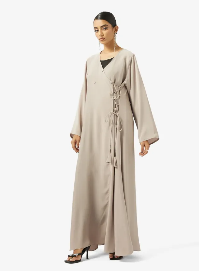 Beige Asymmetric Abaya with Crossover Loops for Ramadan – image 3