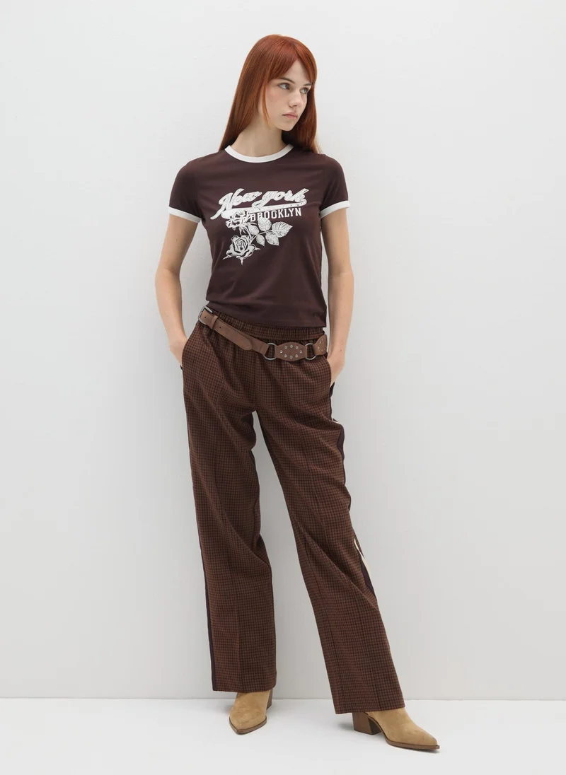 OVS Regular Fit Stretch Cotton T-Shirt Brown Block