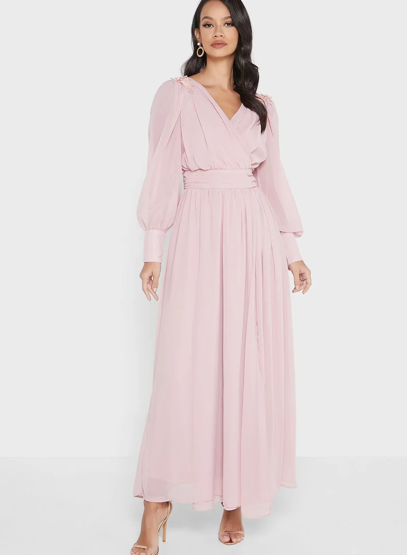 Balloon Sleeve Gown Pale Beige
