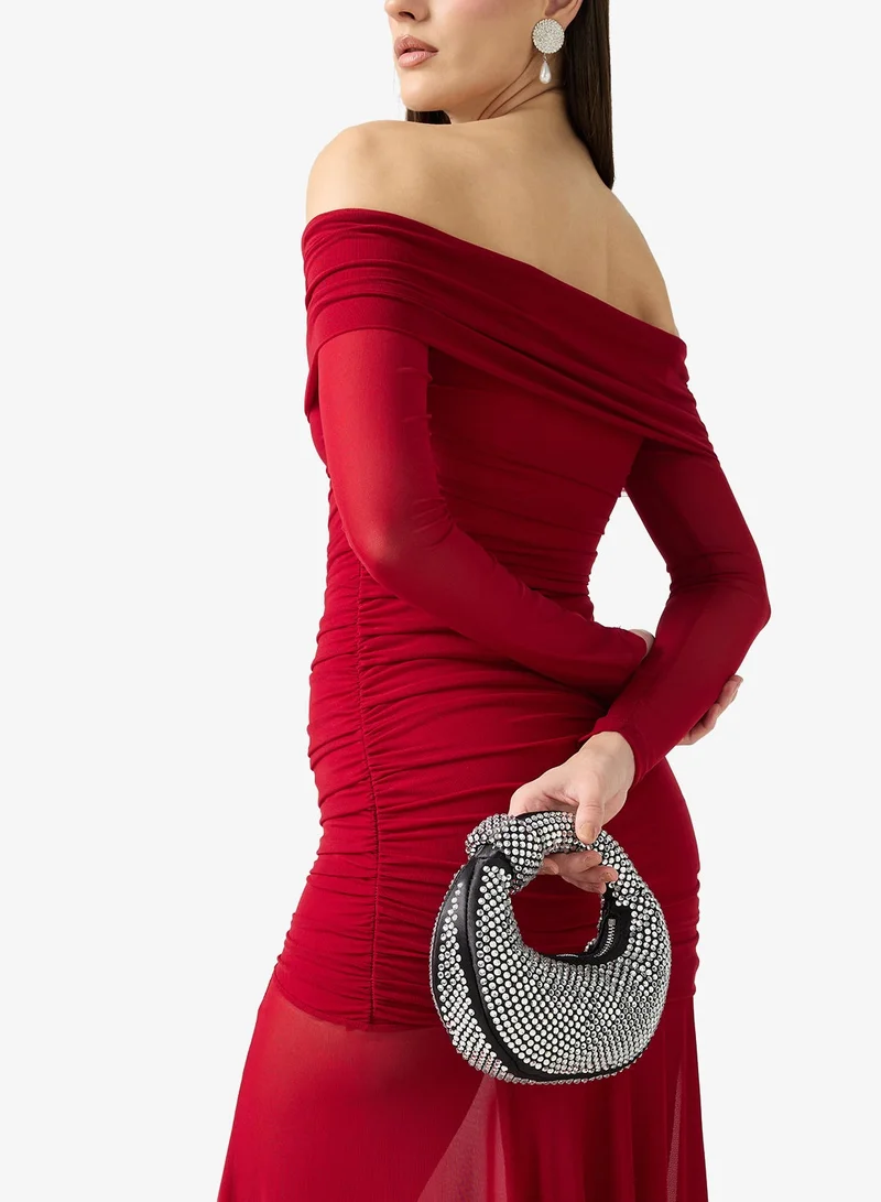 Metallic Rhinestone Handle Bag Silver
