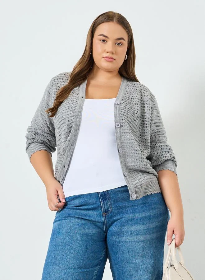 Plus Size Knitted Button Cardigan Grey
