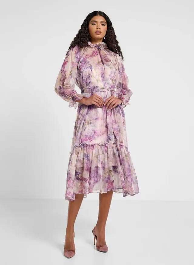 Floral Chiffon Midi Dress
