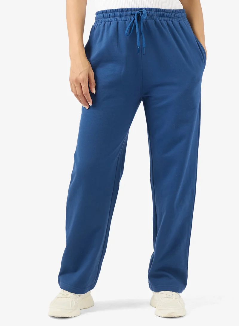 Oversized Wide Leg Cotton Sweatpants Steel Blue