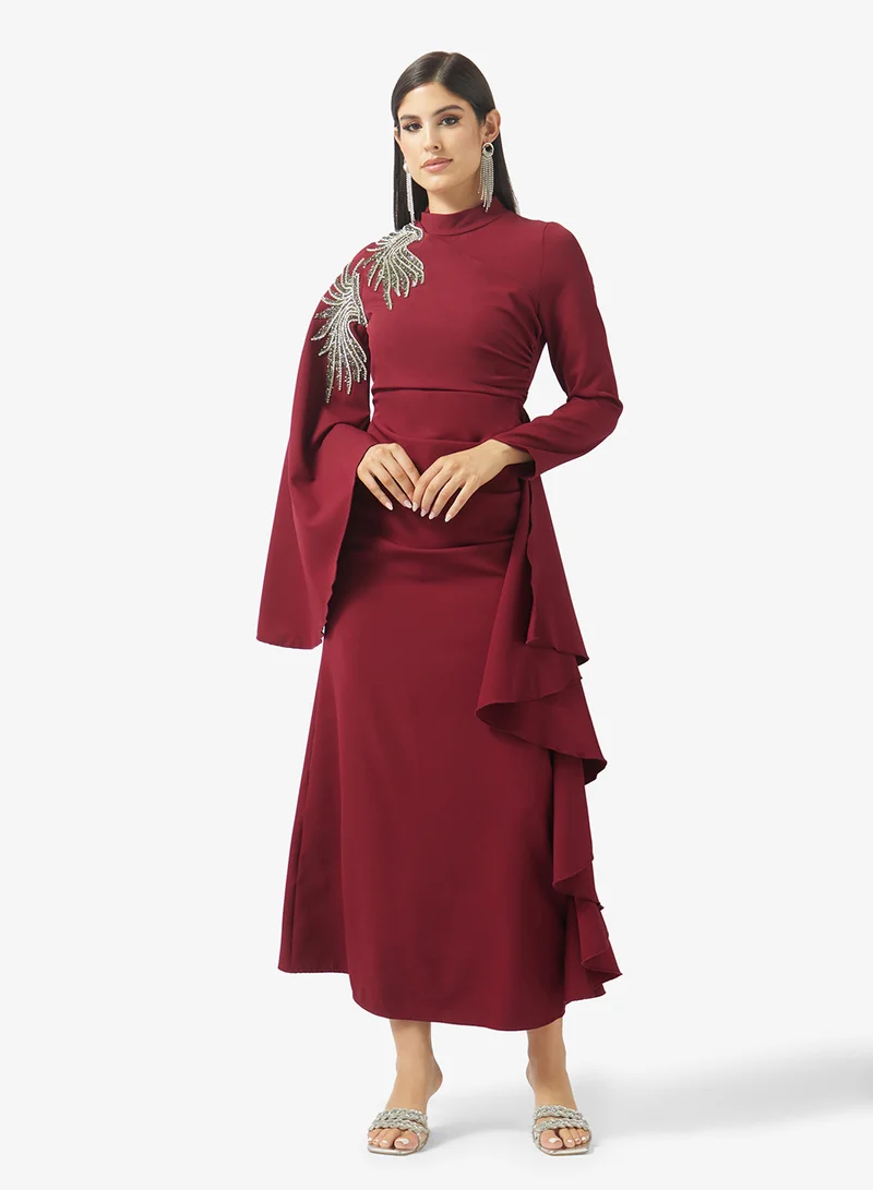 Embellished Shoulder Ruched Dress