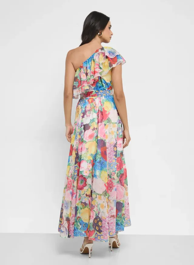 Multicolored Floral One-Shoulder Maxi Dress – image 2