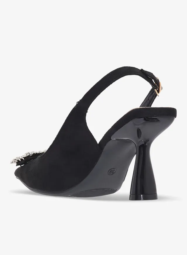 Black High Heel Stiletto Pointed Toe Slingback Pumps – image 3