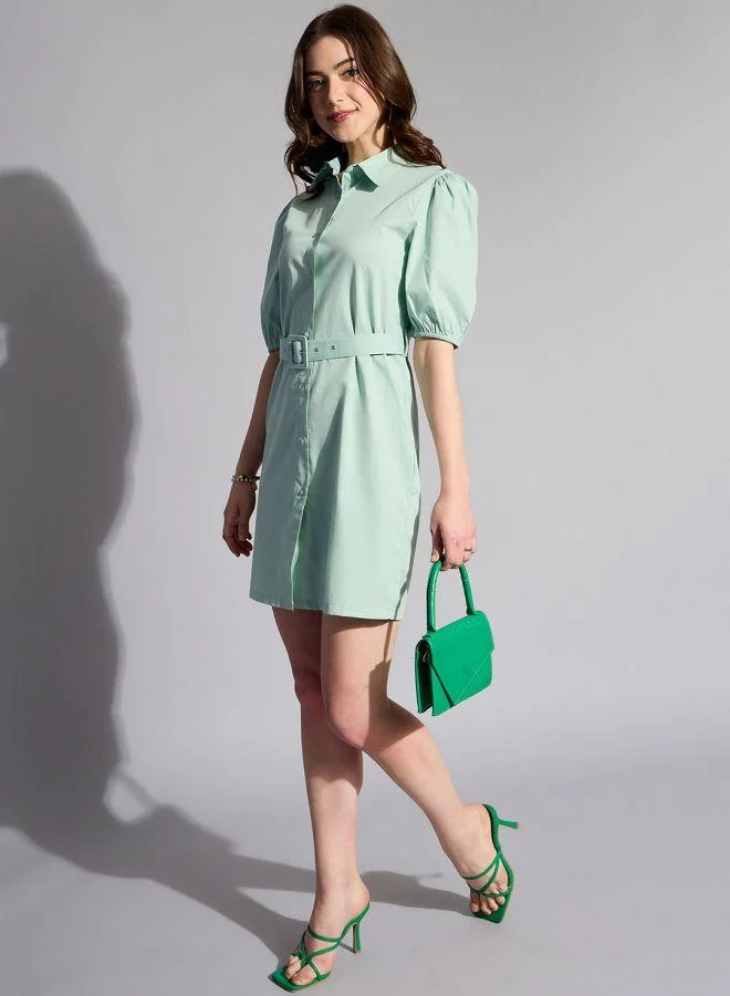 Women's Fitted Shirt Dress Mint Green