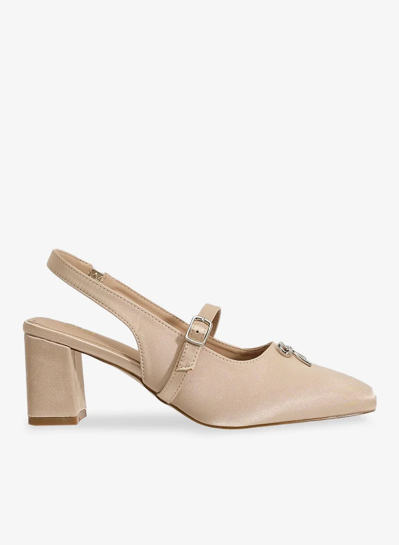 Mary Jane Heeled Pumps Beige