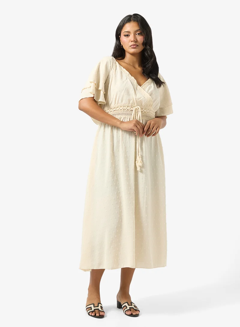Flouncy Sleeve A-line Dress Cream