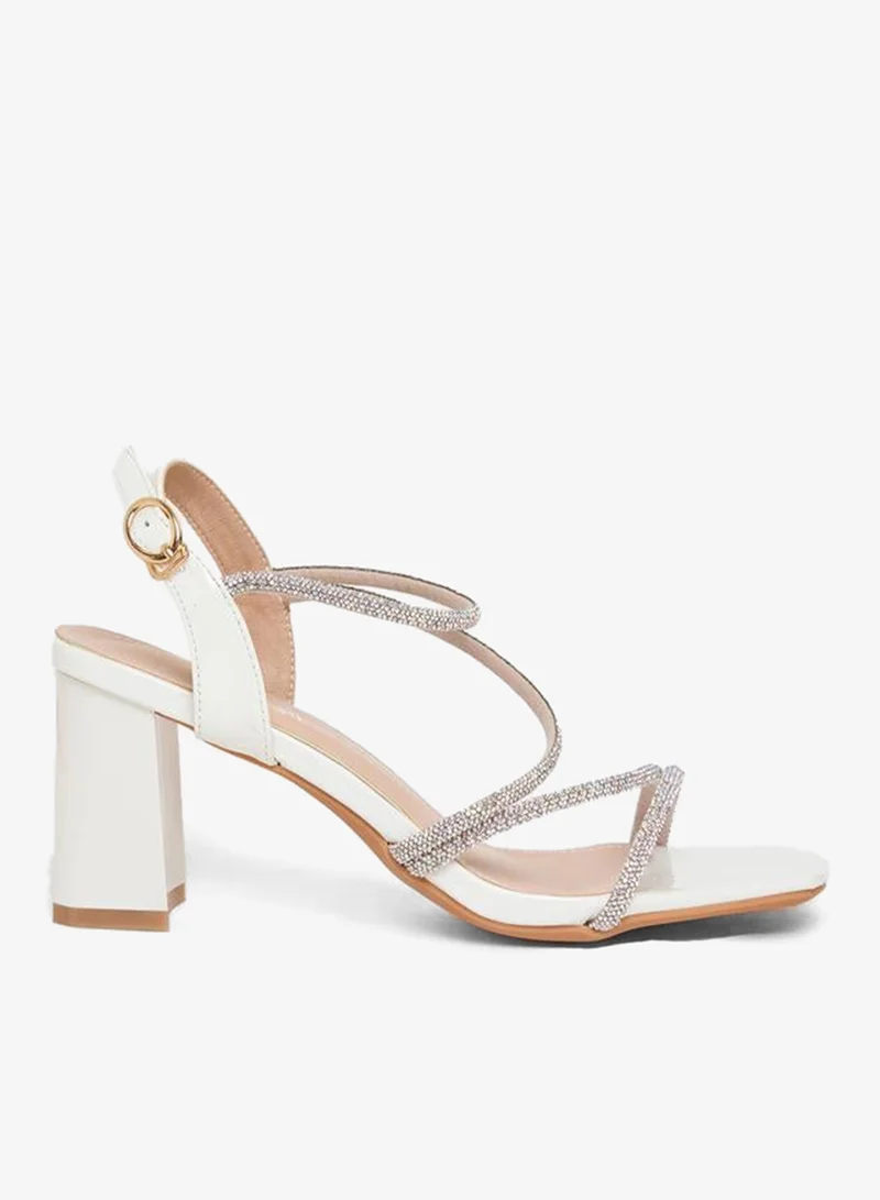 Sparkle Strap Block Heel Sandals White