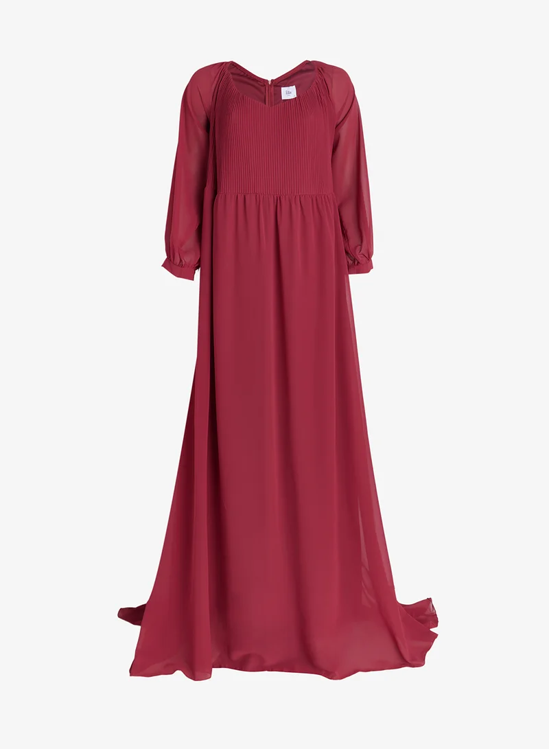 Puff Sleeve A-Line Dress Crimson