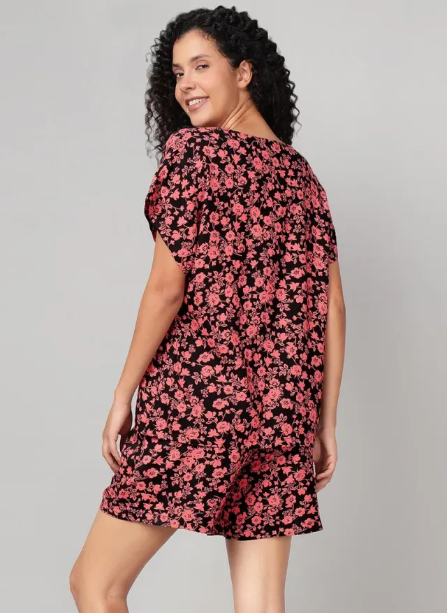 Clovia Floral Print Rayon Top & Shorts Set Black – image 8