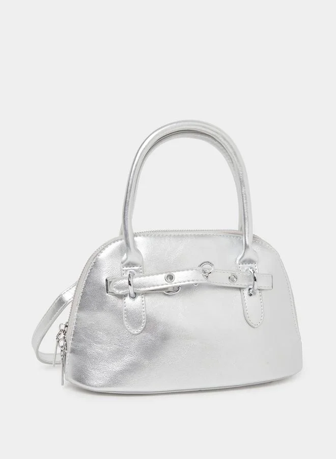 Styli Belted Detail Dual Handle Handbag Silver