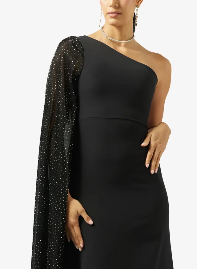 Black One-Shoulder Maxi Dress with Shimmer Trail for Ramadan – image 3