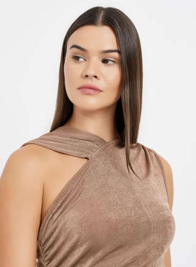 Brown One-Shoulder Sleeveless Bodysuit for Women – image 4