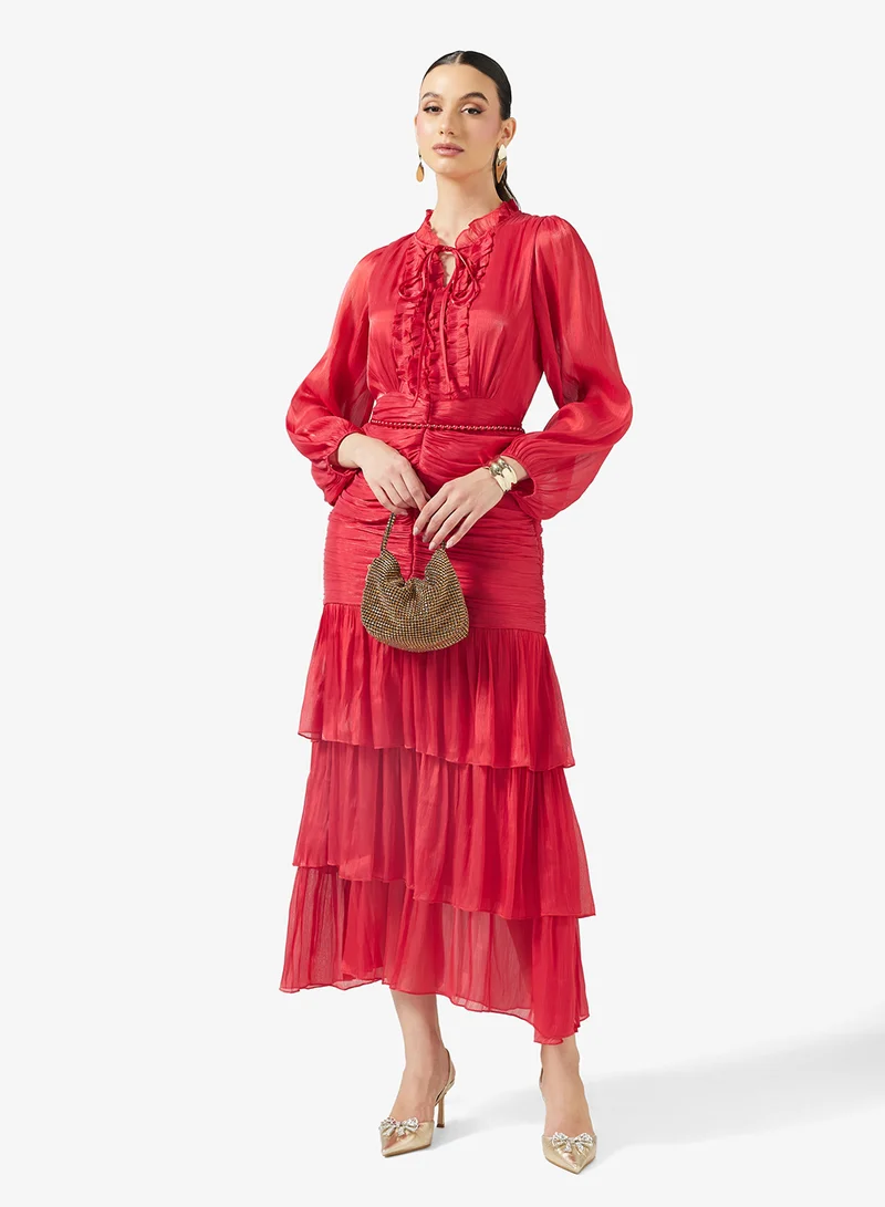 Layered Ruched Dress Red