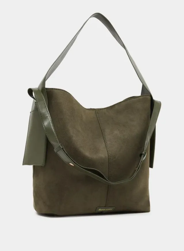 Styli Olive Suede Look Hobo Bag