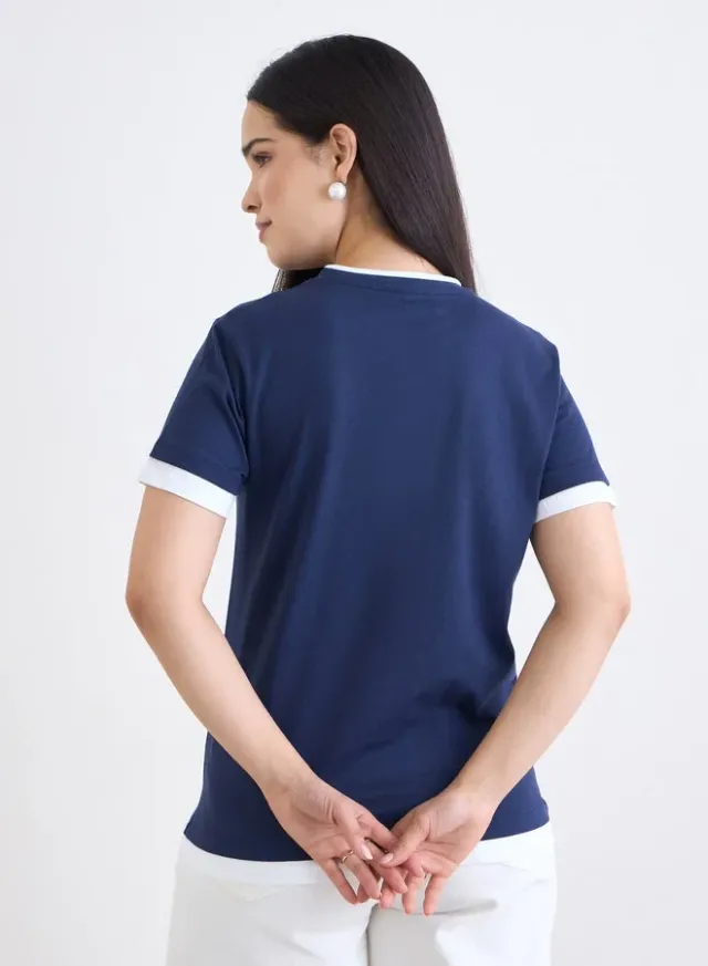 Styli Cotton Ringer T-Shirt Navy Blue – image 5