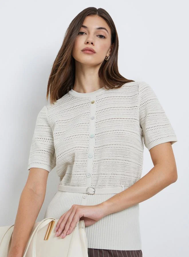 Styli Belted Knit Top Beige