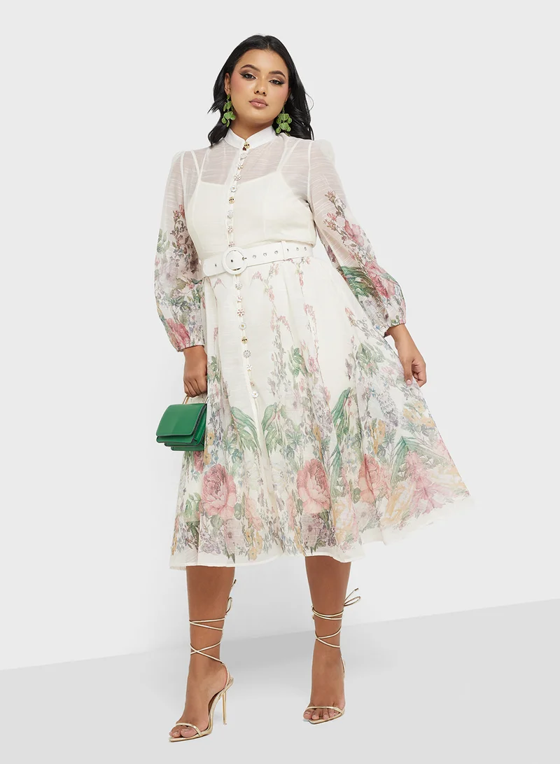 Floral Belted Midi Dress