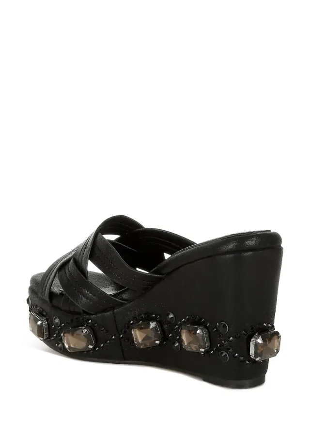 Chunky Rhinestone Cut-Out Sandals Pewter – image 3