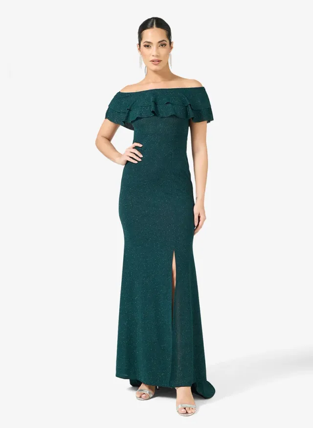Dark Green Off-Shoulder Fit & Flare Maxi Dress – image 4