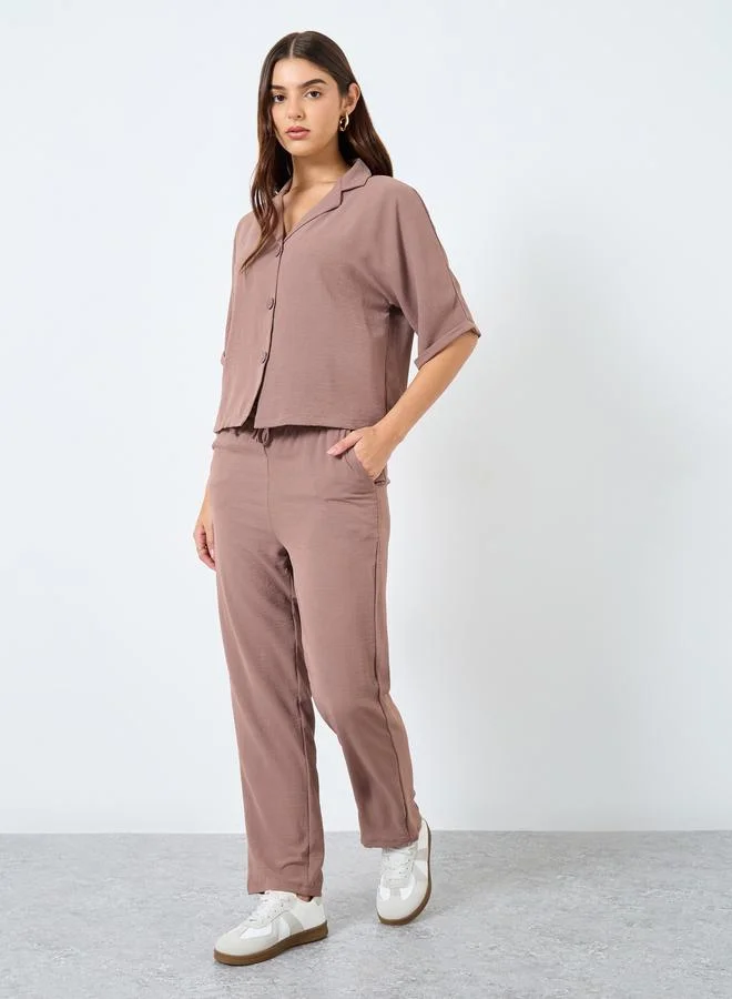 Women's Boxy Shirt & Straight Fit Co-ord Set Brown