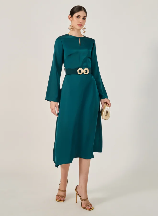 Satin A-Line Dress Teal
