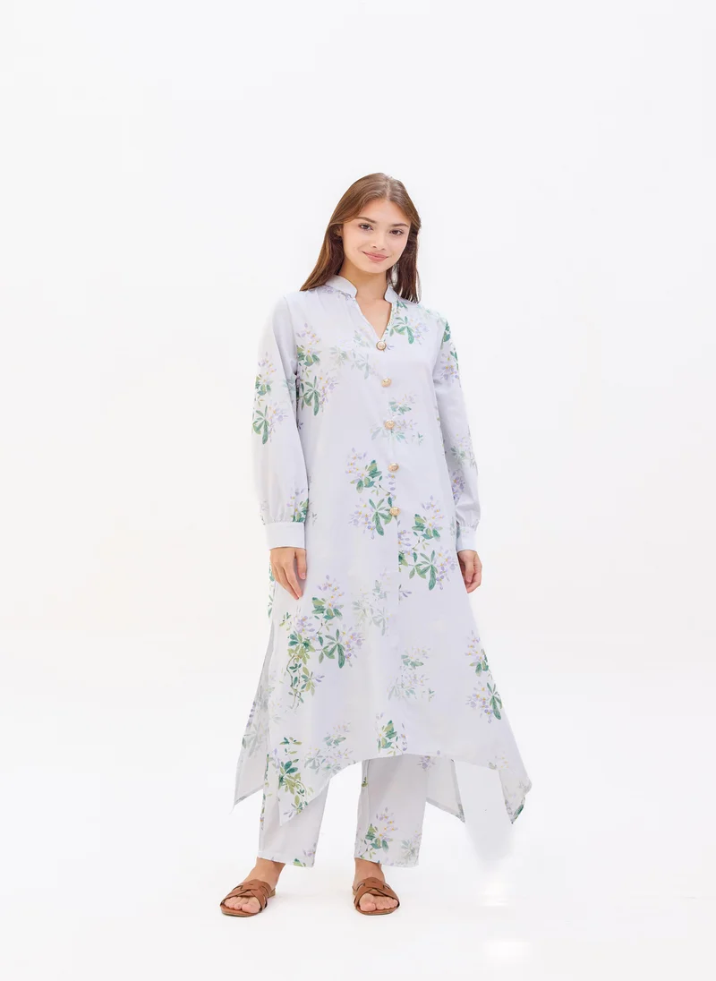 Two-Piece Floral Printed Suit Light Steel Blue